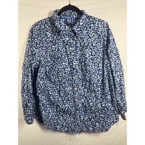 Talbots women's blue/white button-up shirt with all-over abstract Pattern Sz 1X